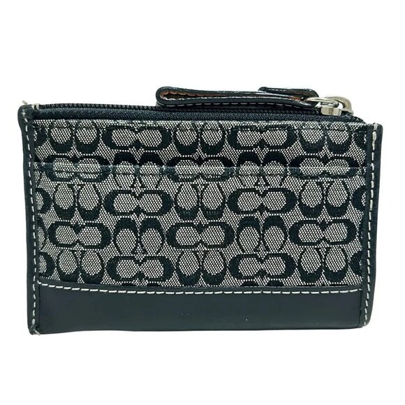 Auth COACH Mini Signature - Black Cream Jacquard Leather Coin Case - Picture 1 of 6